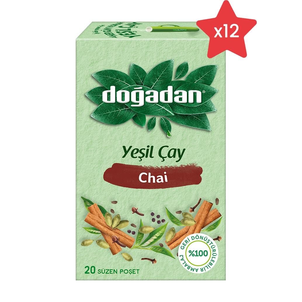 Doğadan Yeşil Çay Chai Poşet Bardak Çay x 12
