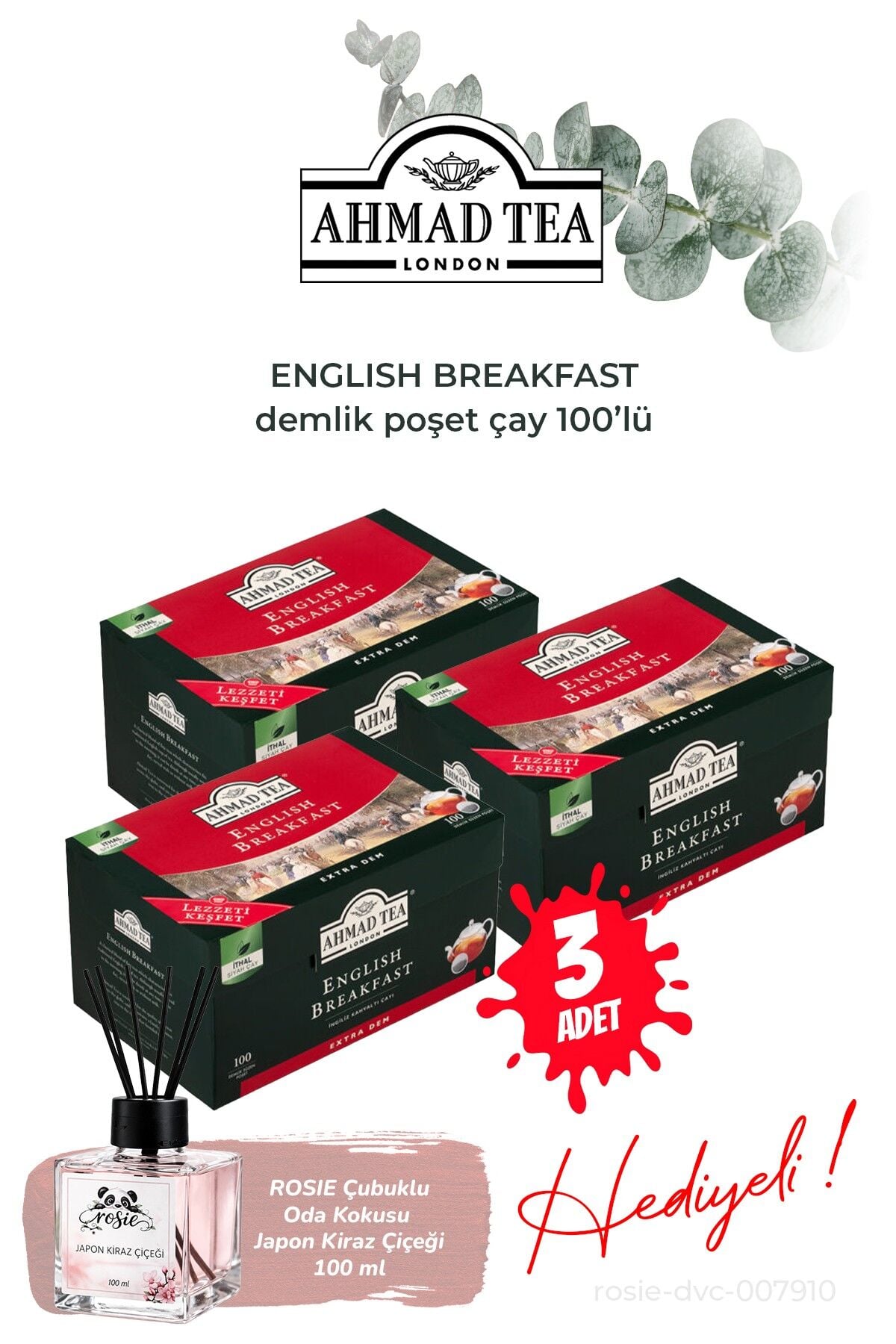 3 Paket English Breakfast 100'lü Demlik Poşet ve Oda Kokusu