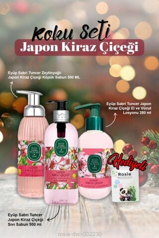 Japon Kiraz Çiçeği Sıvı ve Köpük Sabun 500ml, Losyon 280ml ve Rosie Pamuk