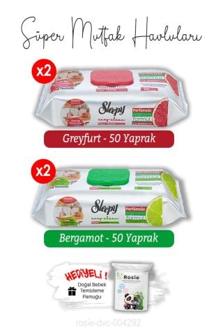 Greyfurt (2x) ve Bergamot (2x) Süper Mutfak Havlusu 50'li ve ROSIE