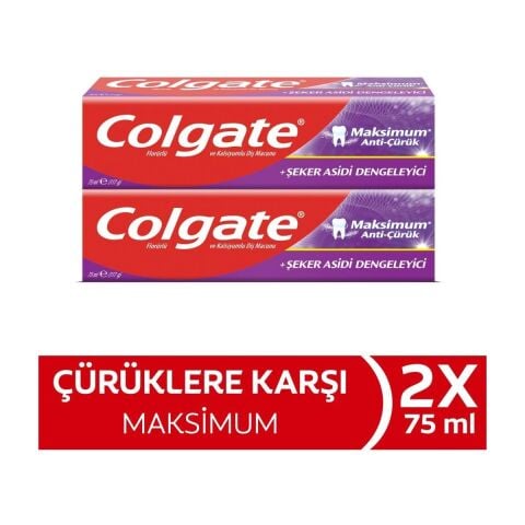 Colgate Maksimum Anti-Çürük Şeker Asidi Dengeleyici Diş Macunu 75 ml x2 Adet