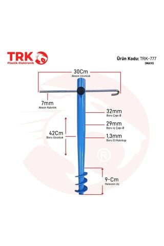 Metal Şemsiye Kazığı, Bahçe Ve Plaj Şemsiyesi Kazığı (MAVİ)