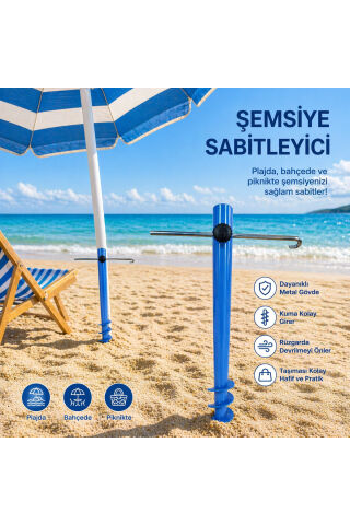 Metal Şemsiye Kazığı, Bahçe Ve Plaj Şemsiyesi Kazığı (MAVİ)