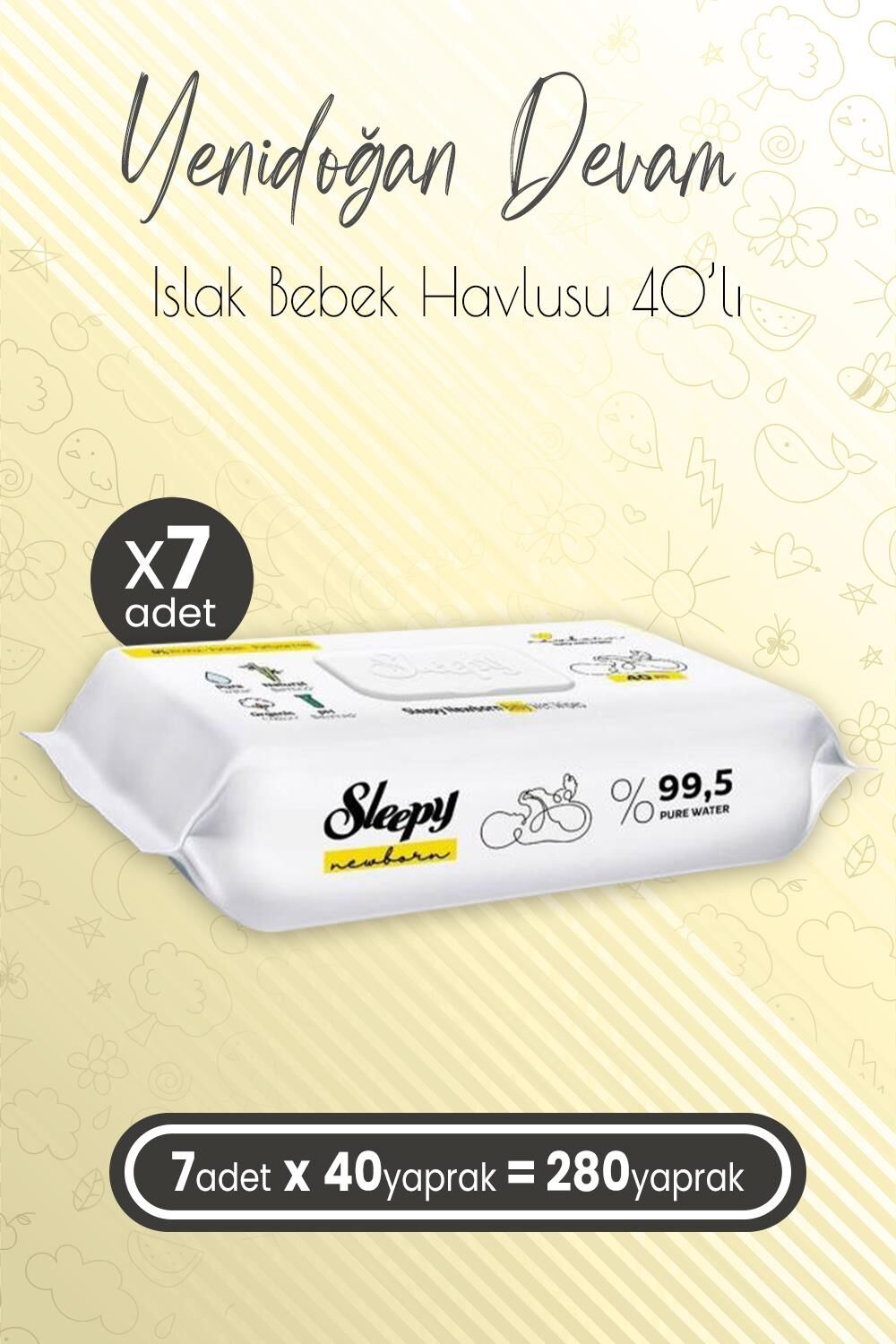Sleepy Yenidoğan Devam Islak Bebek Bakım Havlusu 40'lı x 7 (280 Yaprak)