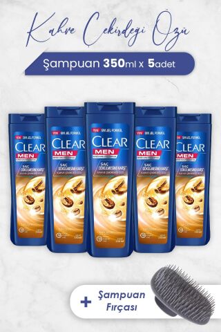 Clear Men Şampuan Saç Dökülmesine Karşı 350 ml x 5 Adet ve Şampuan Fırçası