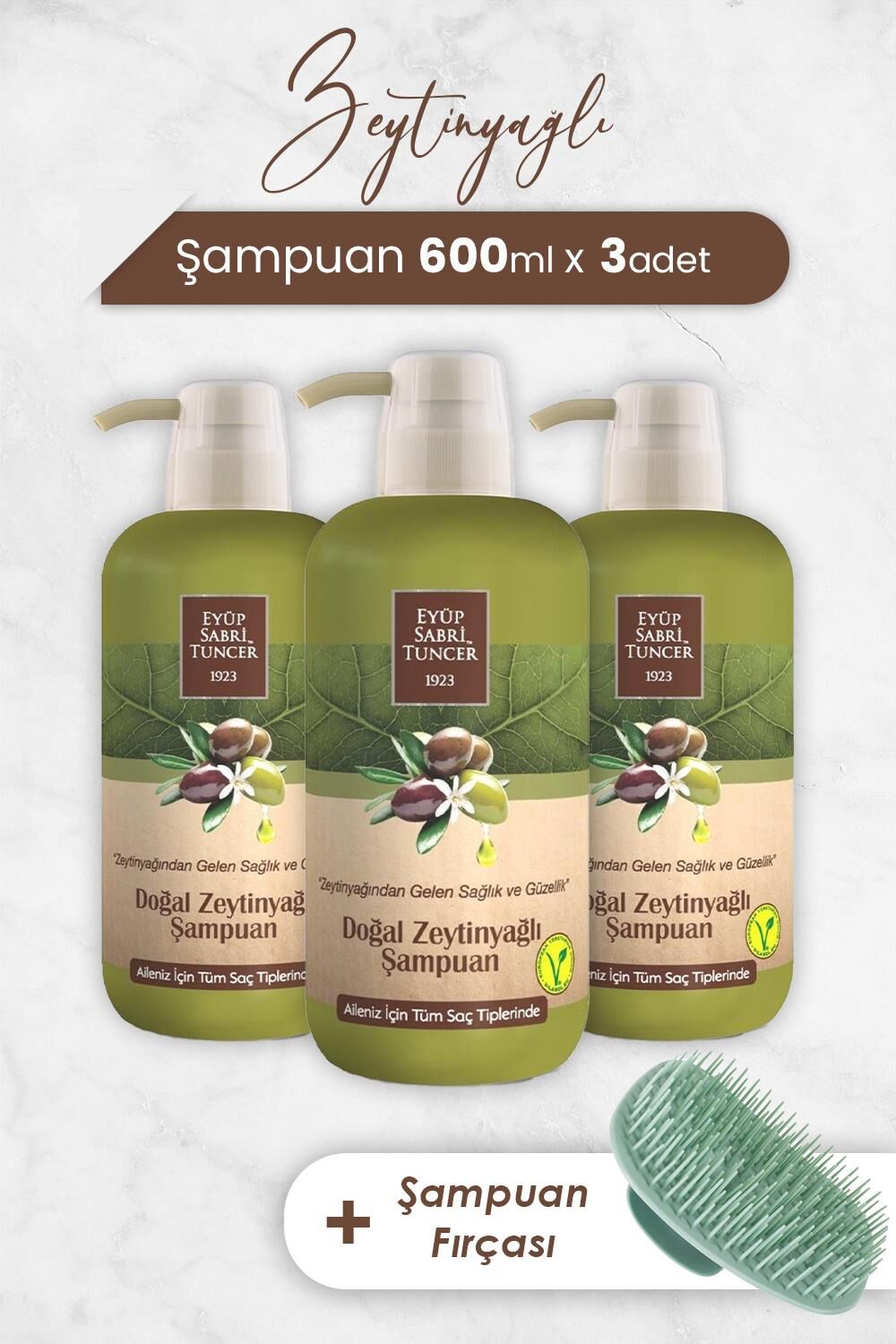Eyüp Sabri Tuncer Zeytinyağlı Şampuan 600 ml x 3 Adet ve Şampuan Fırçası