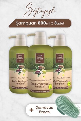 Eyüp Sabri Tuncer Zeytinyağlı Şampuan 600 ml x 3 Adet ve Şampuan Fırçası