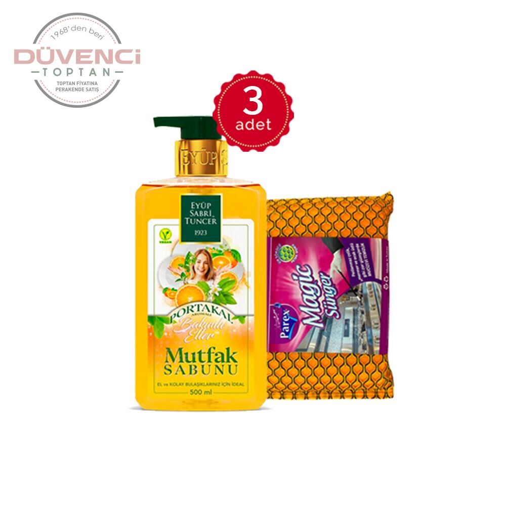 Eyüp Sabri Tuncer Portakal Aromalı Mutfak Sabunu 500 ml + Magic Sünger x 3