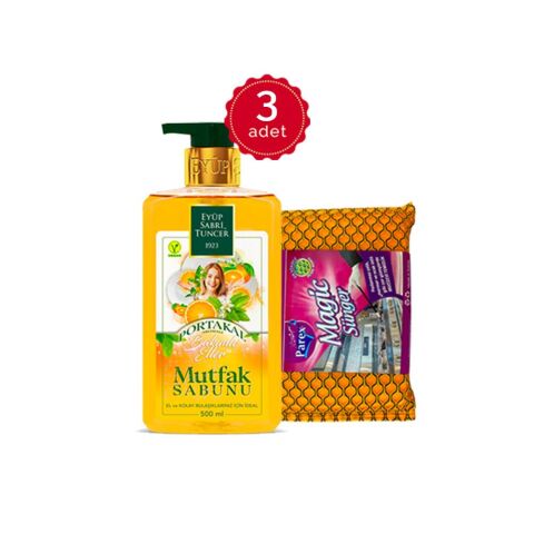 Eyüp Sabri Tuncer Portakal Aromalı Mutfak Sabunu 500 ml + Magic Sünger x 3