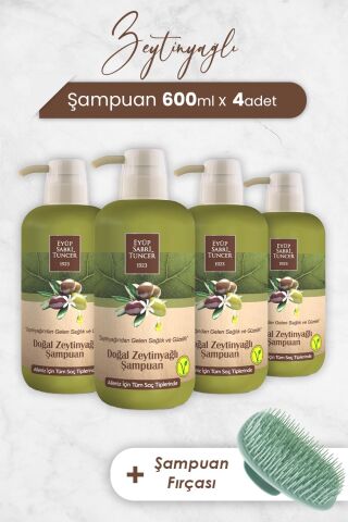 Eyüp Sabri Tuncer Zeytinyağlı Şampuan 600 ml x 4 Adet ve Şampuan Fırçası