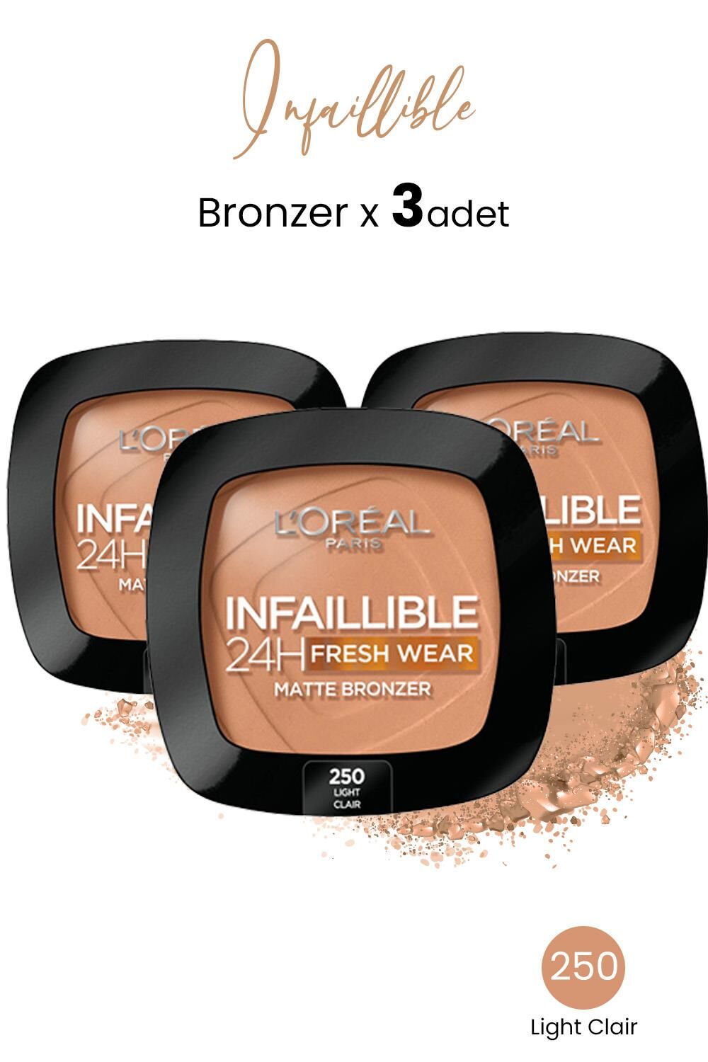 Loreal Paris Infaillible 24H Fresh Wear Matte Bronzer 250 Light Clair x 3 Adet