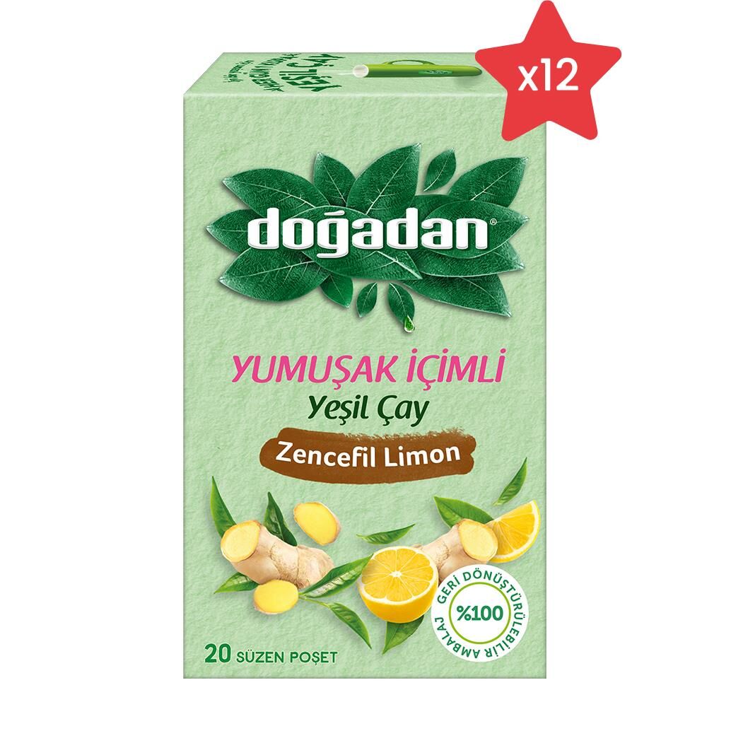 Doğadan Yeşil Çay Yumuşak İçimli Zencefil Limon x 12