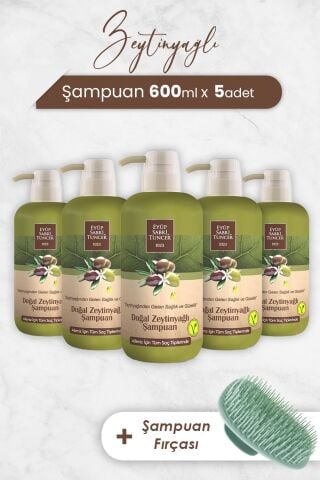 Eyüp Sabri Tuncer Zeytinyağlı Şampuan 600 ml x 5 Adet ve Şampuan Fırçası