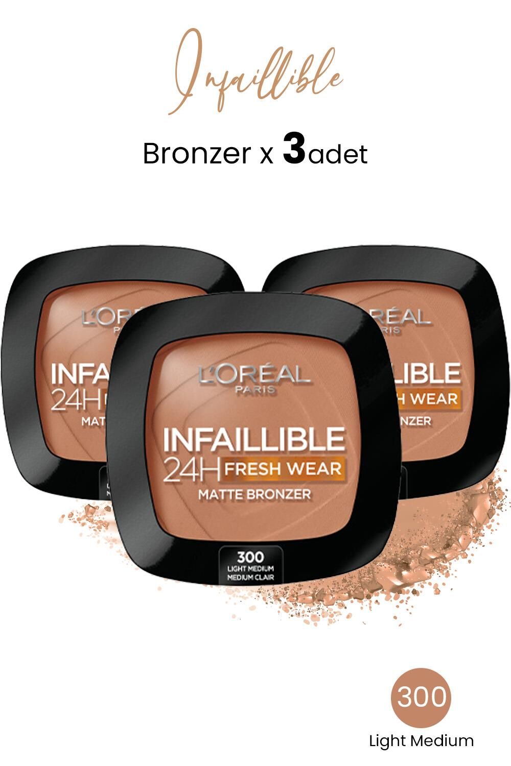 Loreal Paris Infaillible 24H Fresh Wear Matte Bronzer 300 Light Medium x 3 Adet