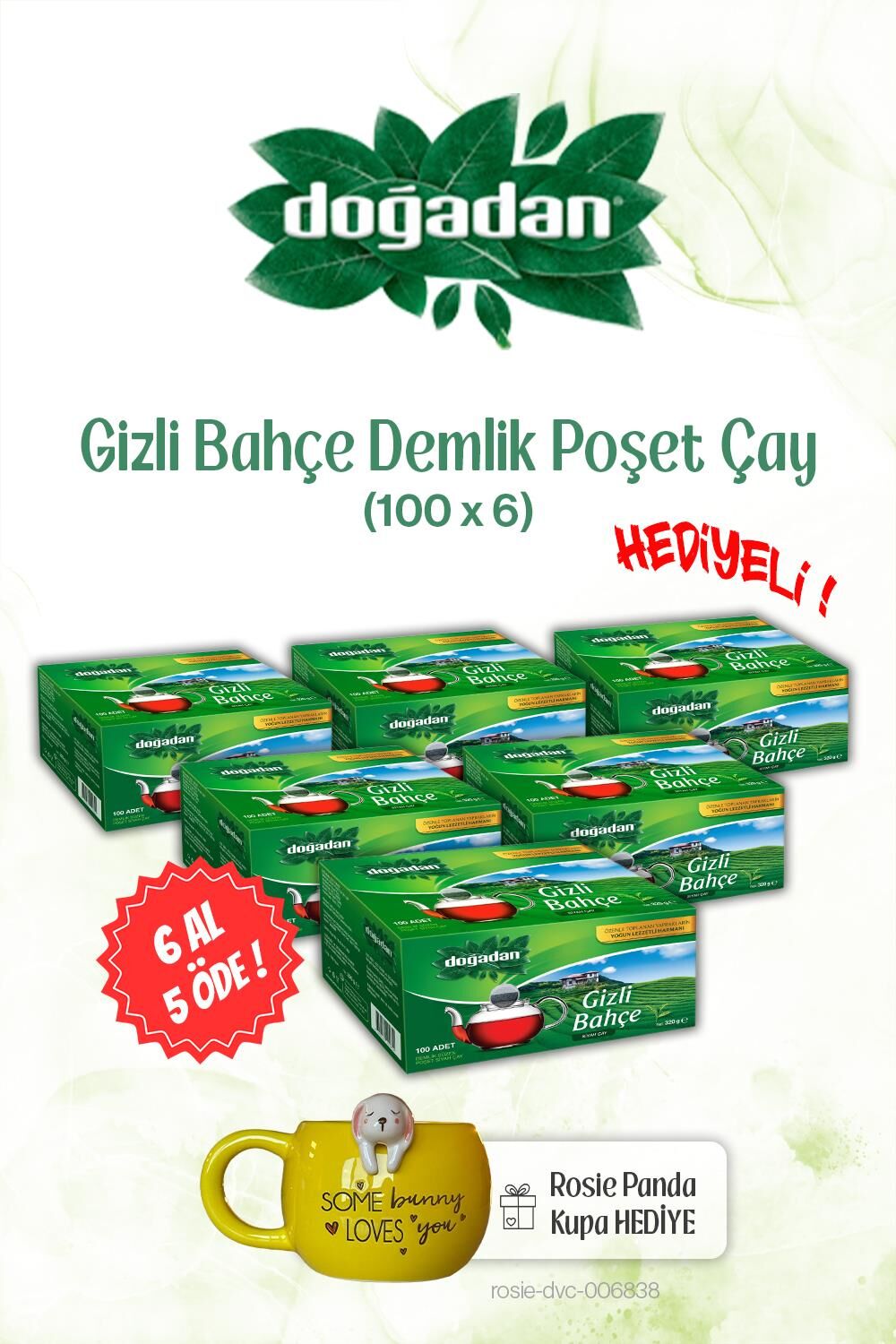 6 AL 5 ÖDE Doğadan Gizli Bahçe Demlik Poşet Çay 100'lü ve ROSIE