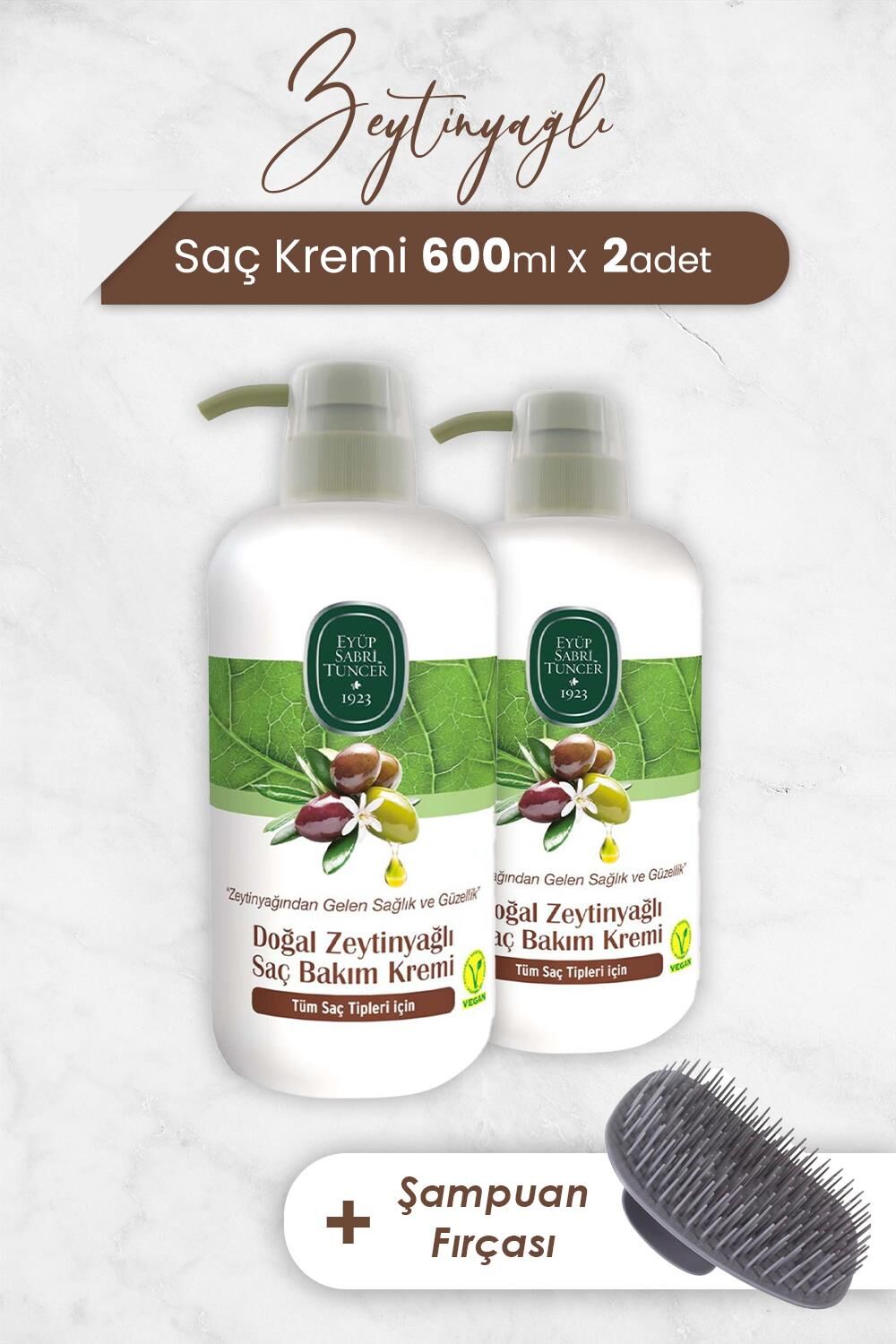 Eyüp Sabri Tuncer Zeytinyağlı Saç Kremi 600 ml x 2 Adet ve Şampuan Fırçası