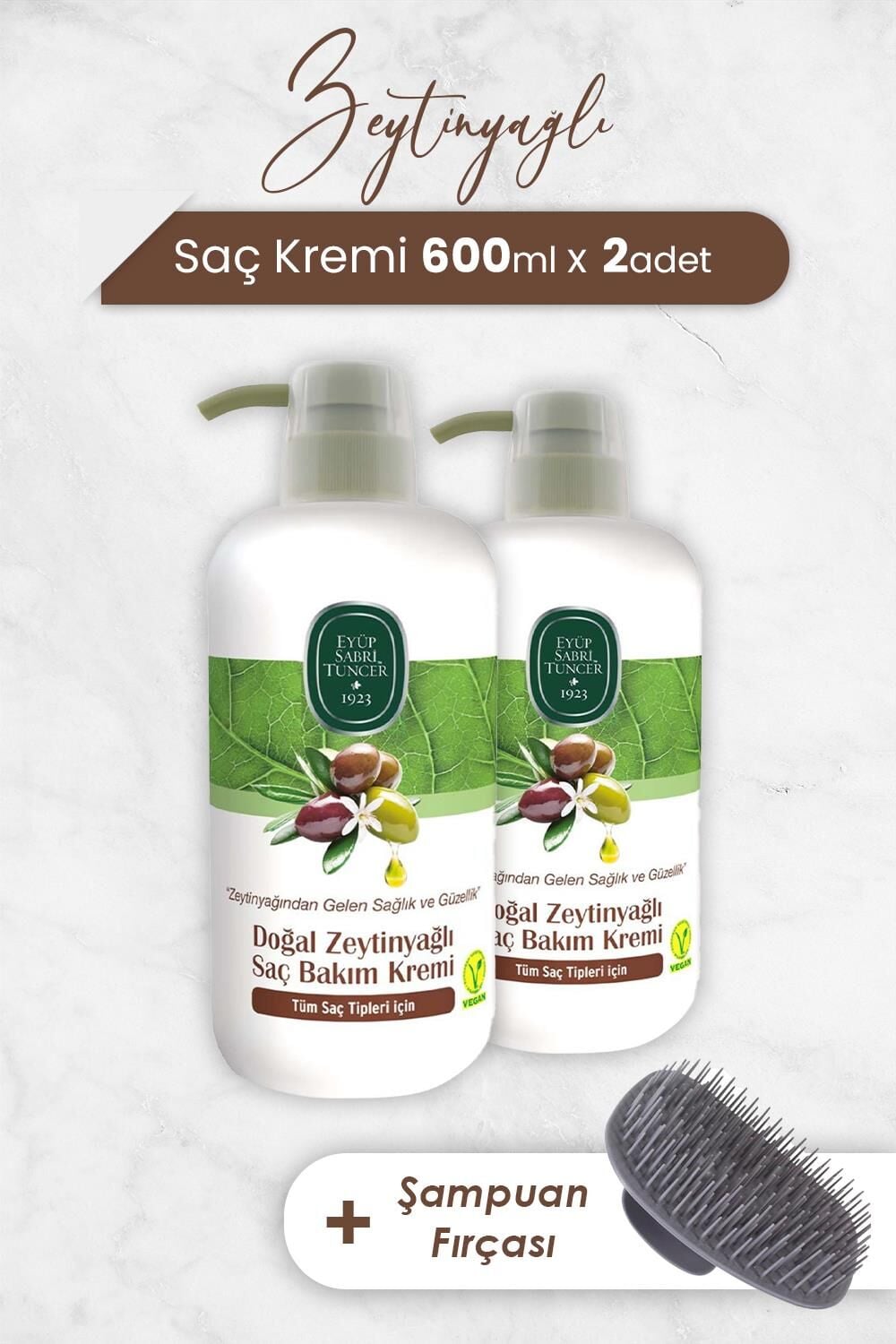 Eyüp Sabri Tuncer Zeytinyağlı Saç Kremi 600 ml x 2 Adet ve Şampuan Fırçası
