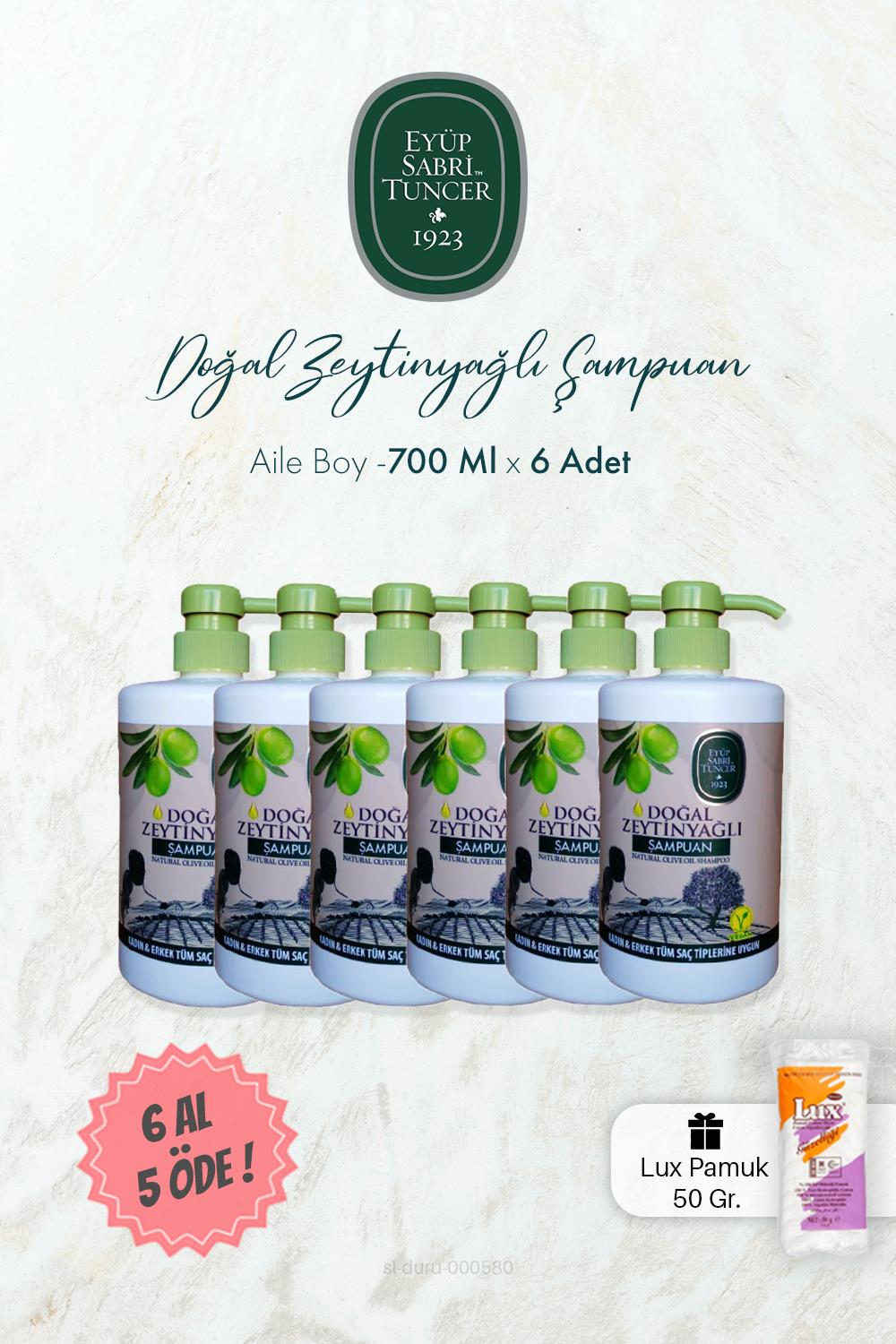 Eyüp Sabri Tuncer Doğal Zeytinyağlı Şampuan 6 AL 5 ÖDE 700 ml ve Pamuk