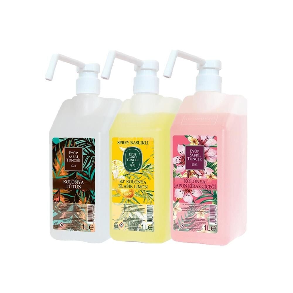 Eyüp Sabri Tuncer Kolonya Sprey Başlıklı 1 lt Klasik Limon, Tütün ve Japon Kiraz Çiçeği