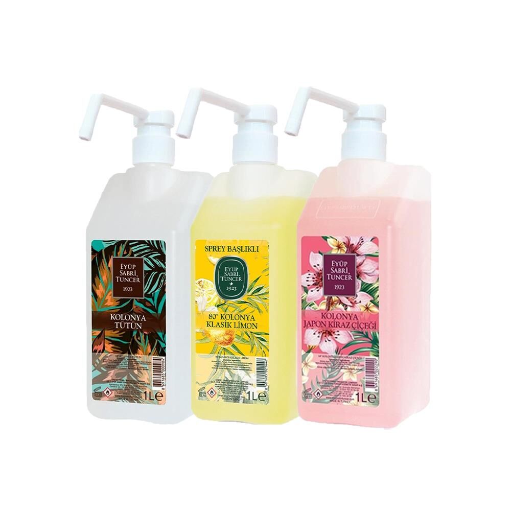 Eyüp Sabri Tuncer Kolonya Sprey Başlıklı 1 lt Klasik Limon, Tütün ve Japon Kiraz Çiçeği