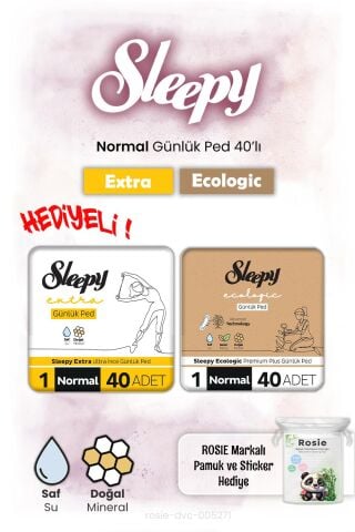 Sleepy Ecologic ve Extra Günlük Ped Normal 40'lı ve Rosie hediye