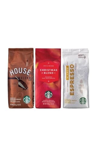 Starbucks House Blend, Christmas Blend ve Espresso Blonde Çekirdek Kahve 250 G