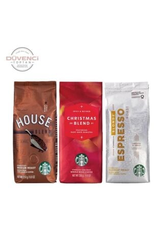 Starbucks House Blend, Christmas Blend ve Espresso Blonde Çekirdek Kahve 250 G