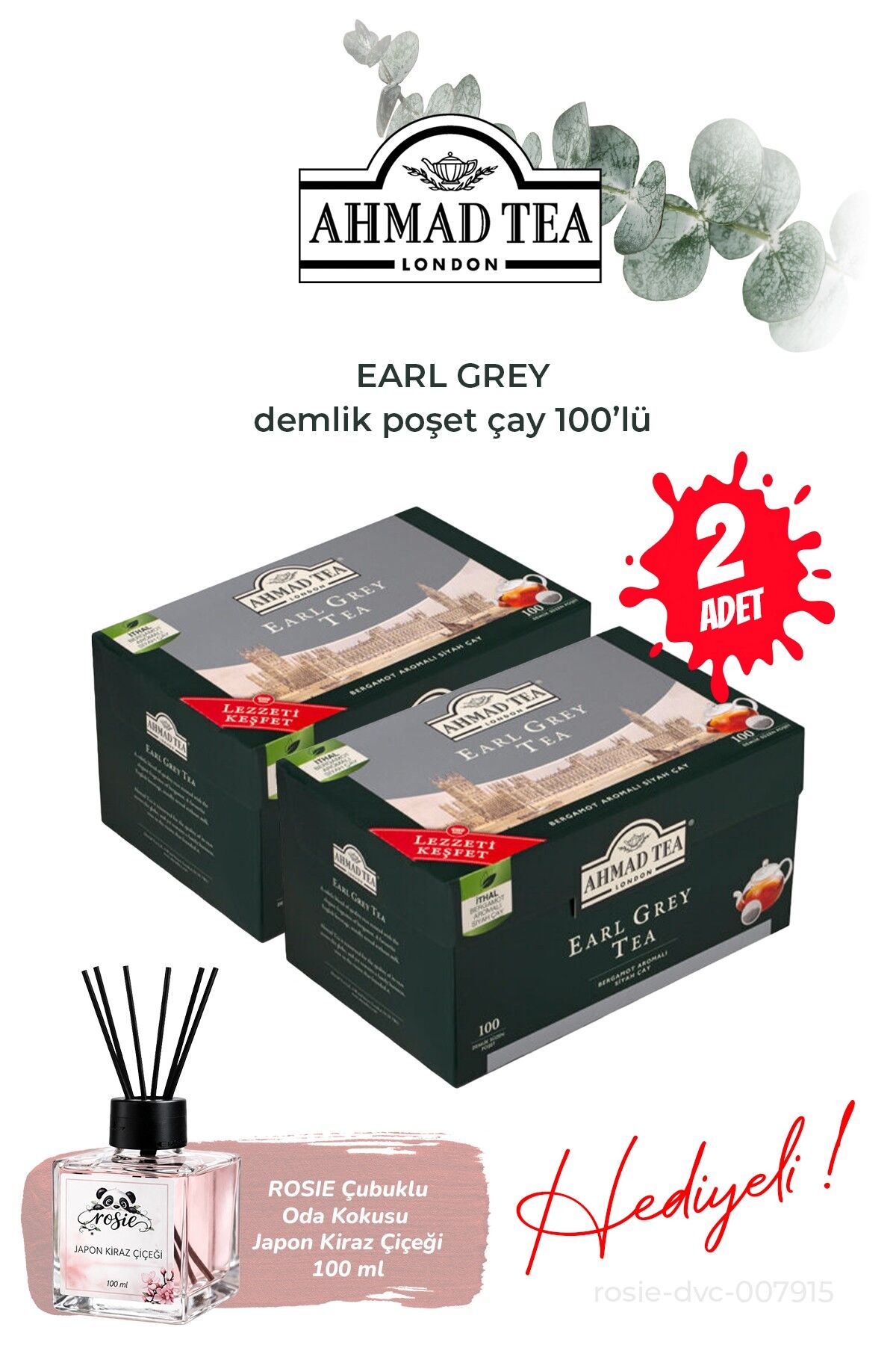 100’lü Earl Grey Demlik Poşet Çay 320 G 2 paket ve Oda Kokusu