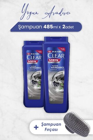 Clear Men Şampuan Yoğun Arındırıcı 485 ML x 2 Adet ve Şampuan Fırçası