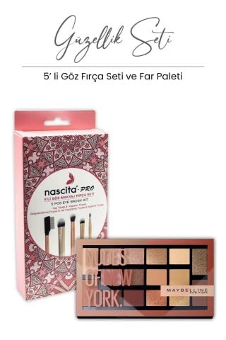 Maybelline Nudes Of New York 010 Far Paleti ve 5' li  Göz Makyaj Fırça Seti