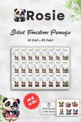 24 AL 22 ÖDE ROSIE %100 Doğal Bebek Temizleme Pamuğu 60'lı ve ROSIE Sticker