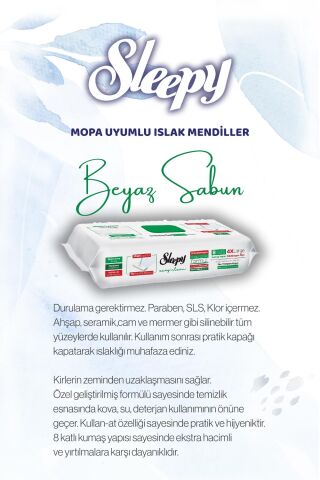 Sleepy 50'li Beyaz Sabun Mopa uyumlu ve Mop Seti, Rosie Hediyeli