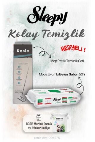 Sleepy 50'li Beyaz Sabun Mopa uyumlu ve Mop Seti, Rosie Hediyeli