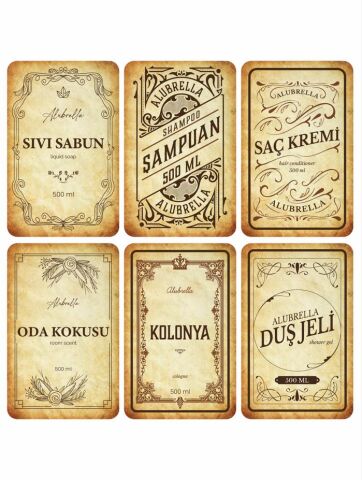 Pompalı Plastik Şişe Seti, 2 Adet 500 ML ve Banyo Temalı Etiketler