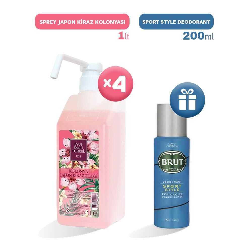 Eyüp Sabri Tuncer Sprey Japon Kiraz Kolonyası 1 lt x 4, Erkek Deodorant Hediyeli
