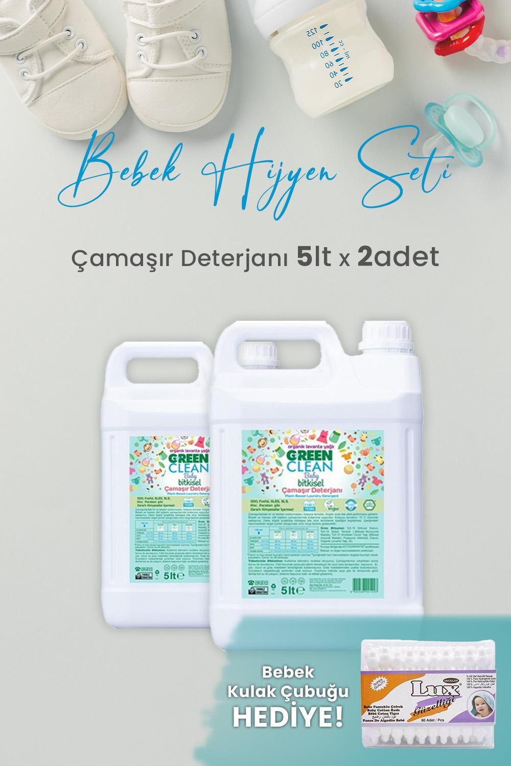 Green Clean Baby Bitkisel Çamaşır Deterjanı Lavanta Yağlı 5 lt x 2 Adet ve Hediyeli