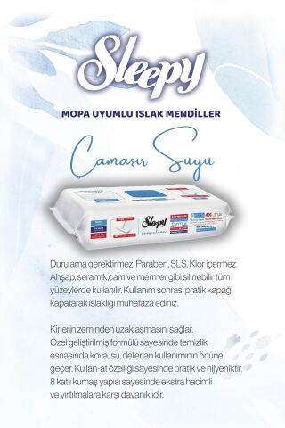 Sleepy 50'li Çamaşır Suyu Mopa uyumlu ve Mop Seti, Rosie Hediyeli