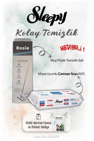 Sleepy 50'li Çamaşır Suyu Mopa uyumlu ve Mop Seti, Rosie Hediyeli