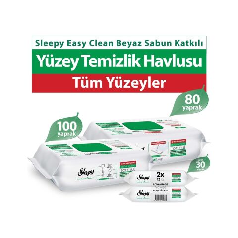 Sleepy Beyaz Sabun Yüzey Temizlik Havlusu 100+2X15 Yaprak + Mopa Uyumlu 80 Yaprak
