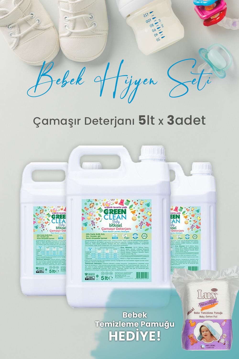 Green Clean Baby Bitkisel Çamaşır Deterjanı Lavanta Yağlı 5 lt x 3 Adet ve Hediyeli