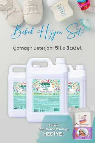 Green Clean Baby Bitkisel Çamaşır Deterjanı Lavanta Yağlı 5 lt x 3 Adet ve Hediyeli