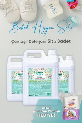 Green Clean Baby Bitkisel Çamaşır Deterjanı Lavanta Yağlı 5 lt x 3 Adet ve Hediyeli