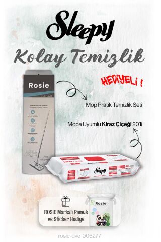 Sleepy 20'li Kiraz Çiçeği Mopa uyumlu ve Mop Seti, Rosie Hediyeli