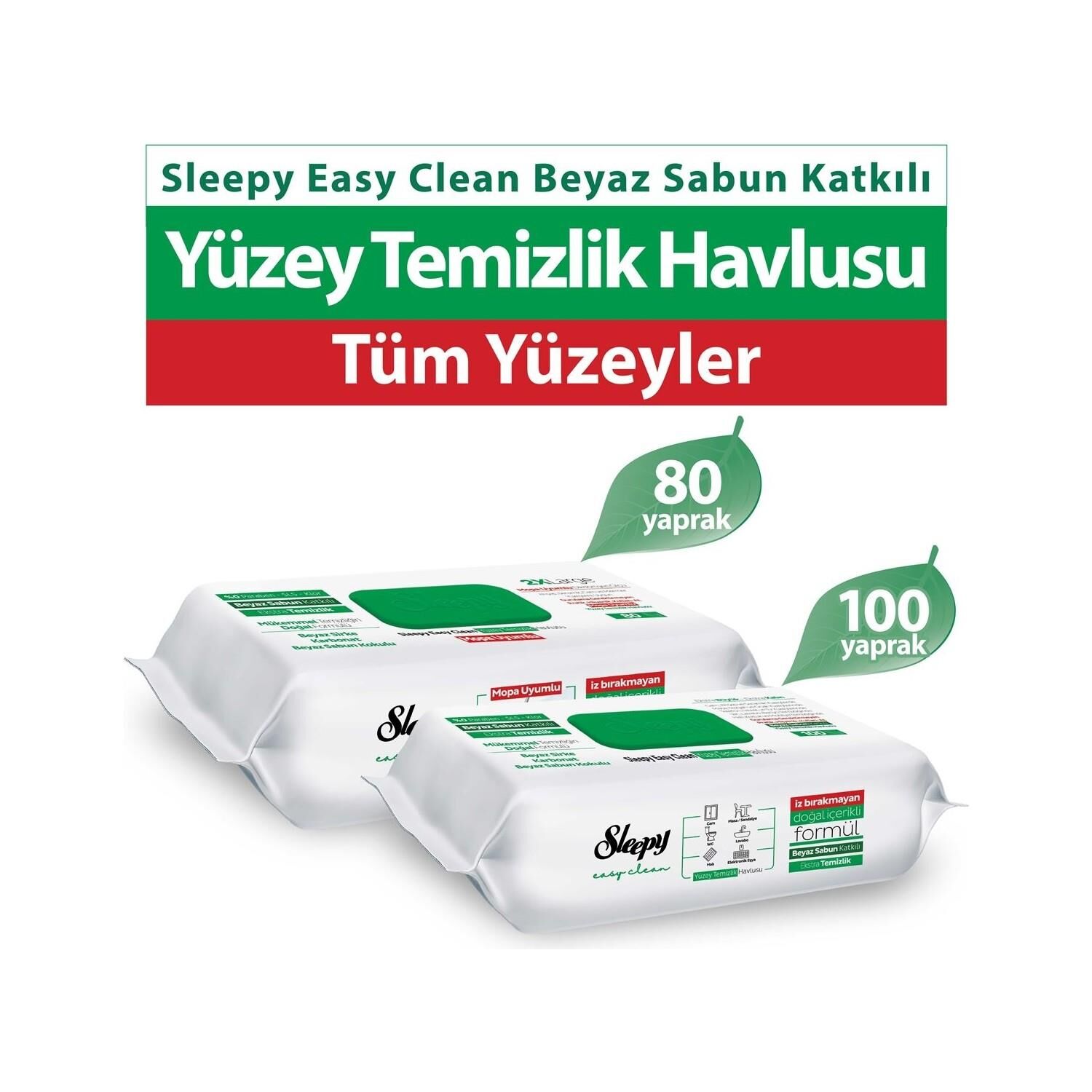 Sleepy Beyaz Sabun Yüzey Temizlik Havlusu 100 Yaprak, Mopa Uyumlu 80 Yaprak