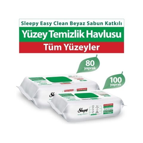 Sleepy Beyaz Sabun Yüzey Temizlik Havlusu 100 Yaprak, Mopa Uyumlu 80 Yaprak