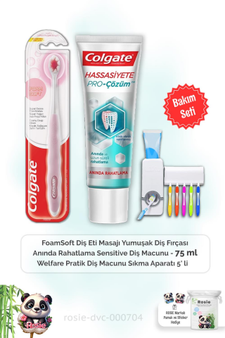 Colgate Hassasiyete Çözüm Diş Macunu 75 ml, FoamSoft Diş Fırçası, Diş Macunu Aparatı ve ROSIE