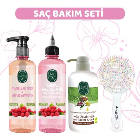 Eyüp Sabri Tuncer Frambuazlı Şampuan, Sirke, Saç Kremi ve Saç Fırçası