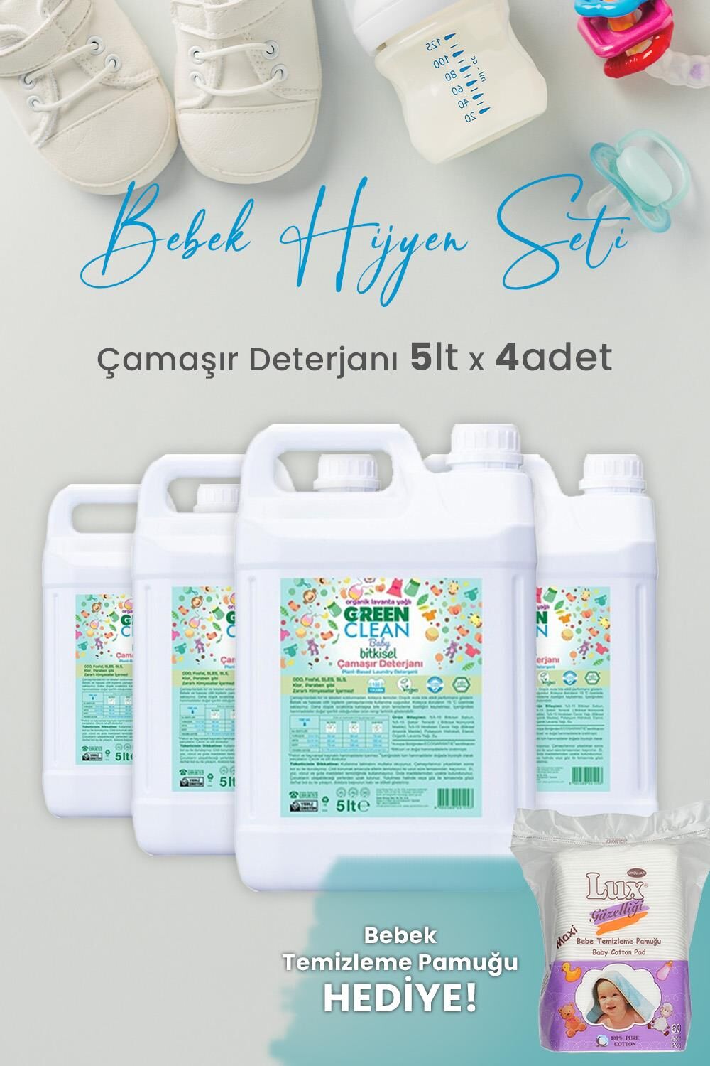 Green Clean Baby Bitkisel Çamaşır Deterjanı Lavanta Yağlı 5 lt x 4 Adet ve Hediyeli