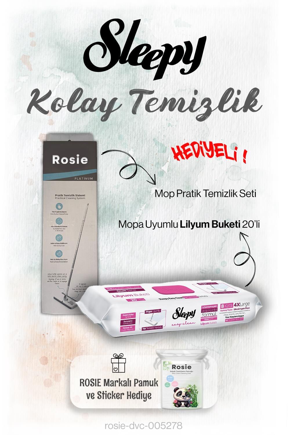 Sleepy 20'li Lilyum Buketi Mopa uyumlu ve Mop Seti, Rosie Hediyeli