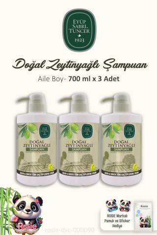 3'lü Eyüp Sabri Tuncer Doğal Zeytinyağlı Şampuan 700 ml ve %100 Pamuk ROSIE